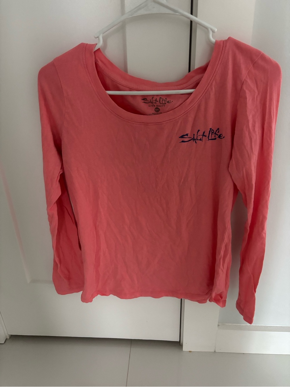 Salt Life Coral Pink Long-Sleeve Tee with Navy Logo